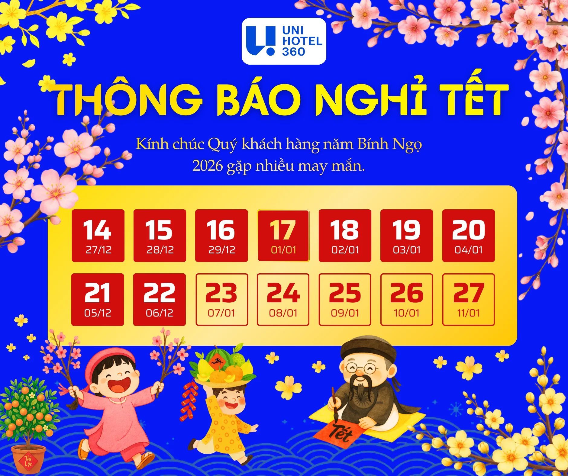 Thông báo lịch nghỉ Tết Nguyên Đán 2026